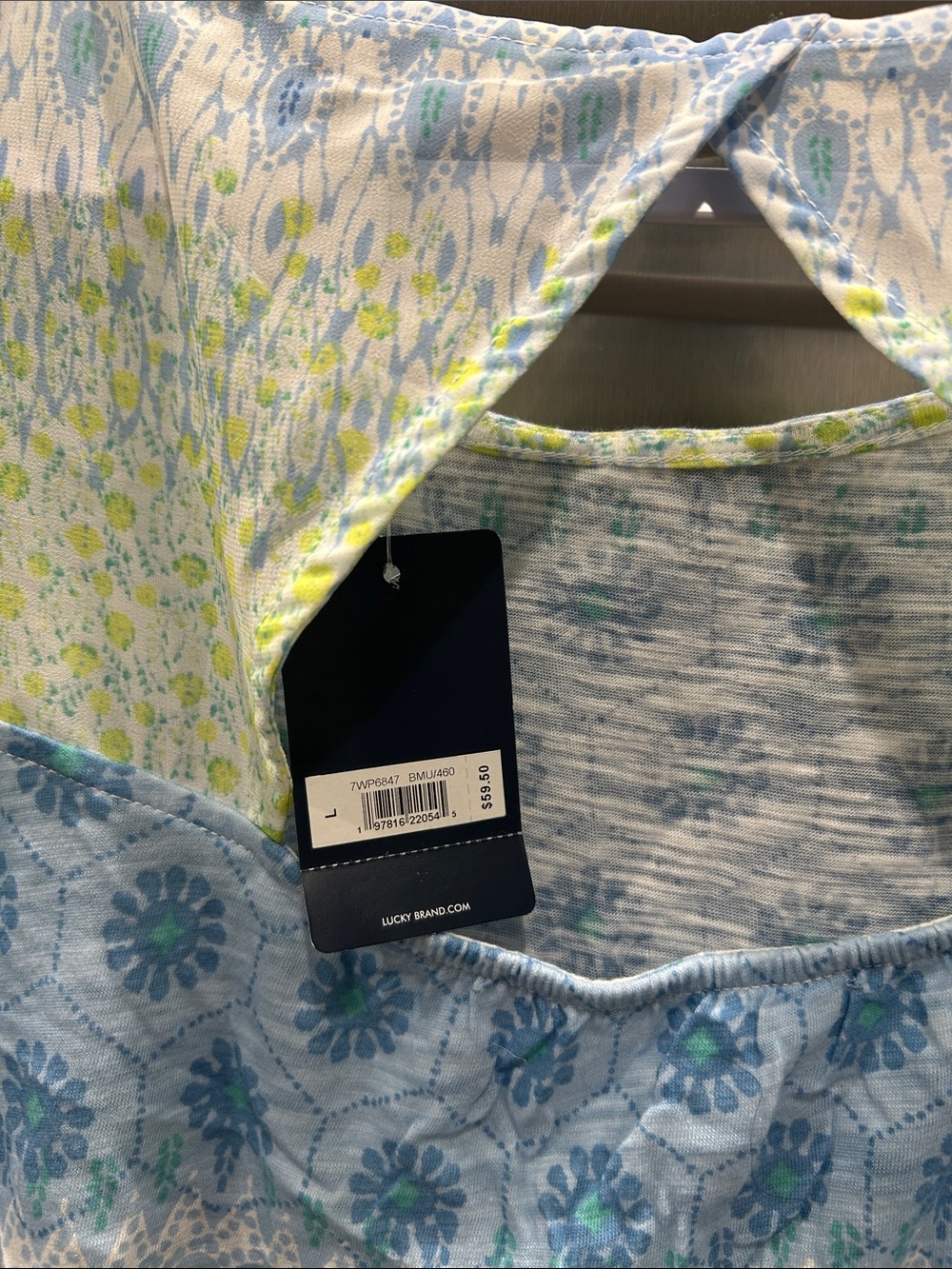 Lucky Brand Blue and Green Printed Flutter Sleeve Top - Picture 3 of 6